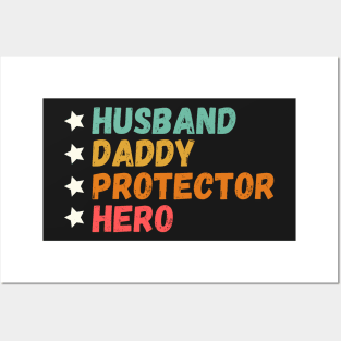 Husband Daddy Protector Hero Mens - Fathers Day Vintage Gift Posters and Art